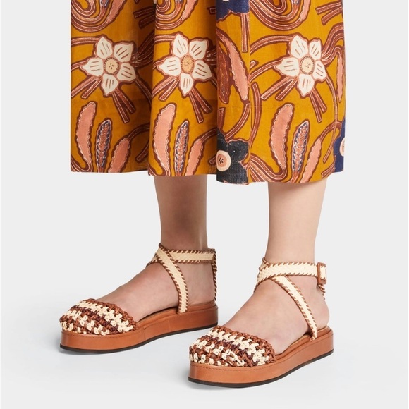 ULLA JOHNSON Polonio sandal tan brown 7 espadrille Fawn boho woven flat strap - Picture 3 of 10